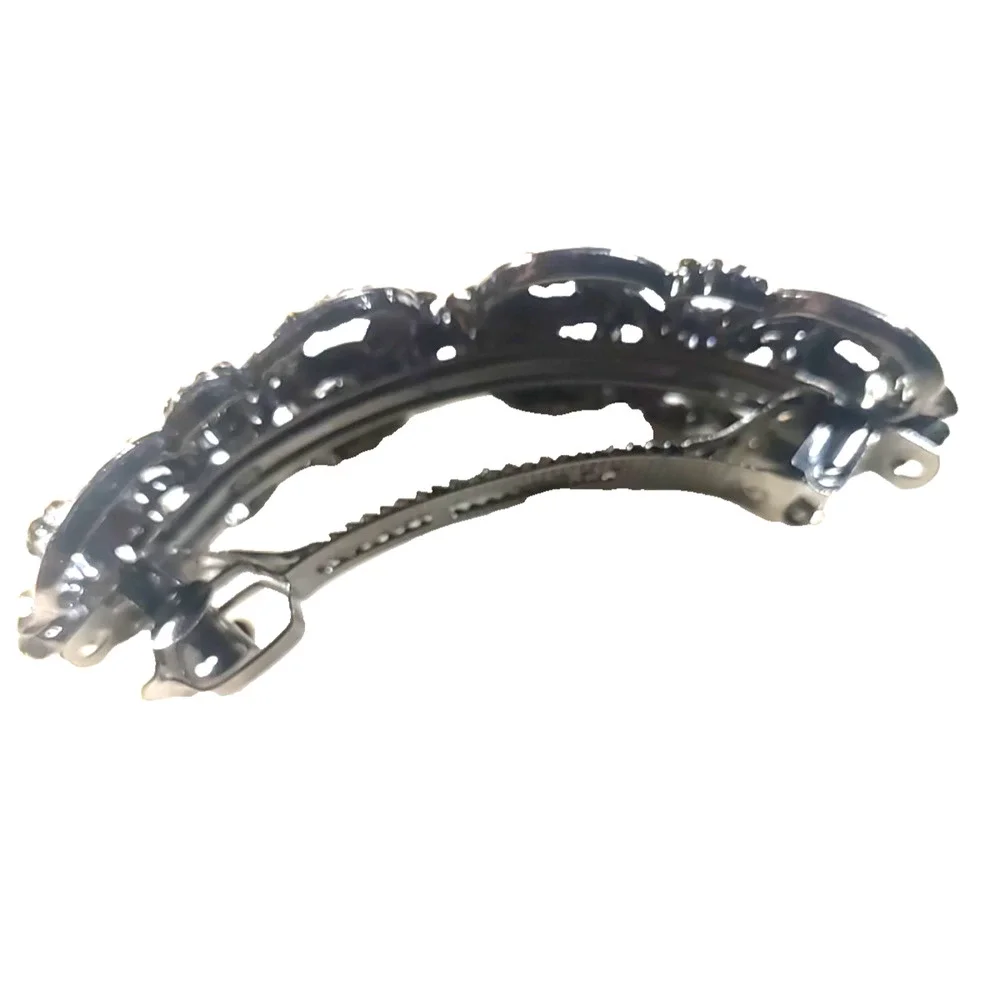 Hair Barrette Tension Clip Black Metal Black Rhinestone Goth Dance